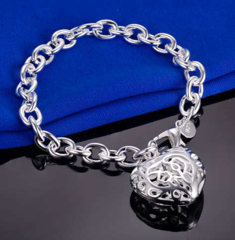 Flashing Hollow Heart Shape Pendan in 925 Sterling Silver Bracelet/Bangle Imported Filled Jewellery