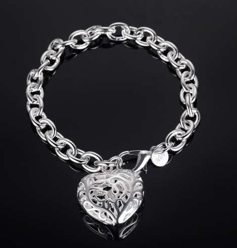 Flashing Hollow Heart Shape Pendan in 925 Sterling Silver Bracelet/Bangle Imported Filled Jewellery