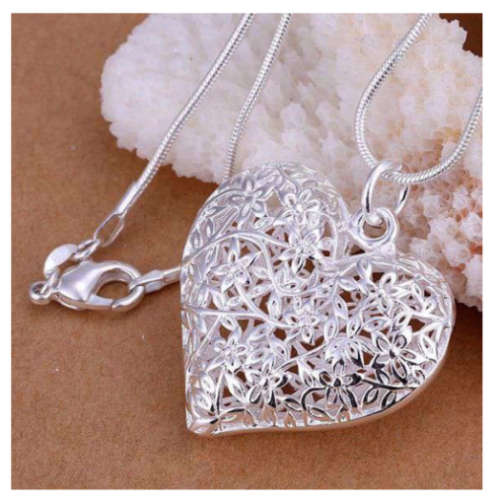 Elegant Hollow Heart Shape 925 Sterling Silver Locket & Matching Chain Imported Filled Jewellery
