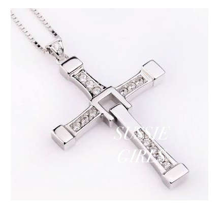 Attractive Diamante in 925 Sterling Silver Cross with free Matching Chain Imported Filled Jewellery