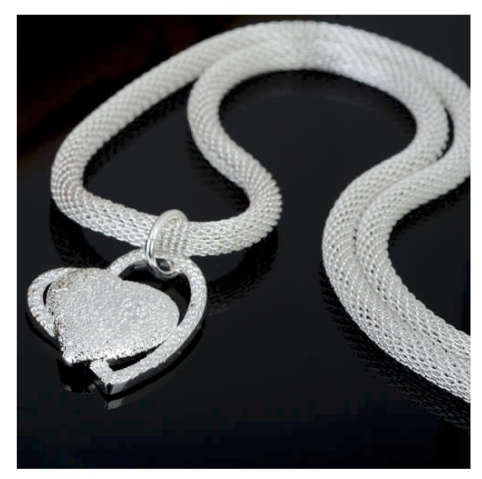 Quality 925 Sterling Silver Mesh Neck Chain with Heart Shape Pendant Imported Filled Jewellery