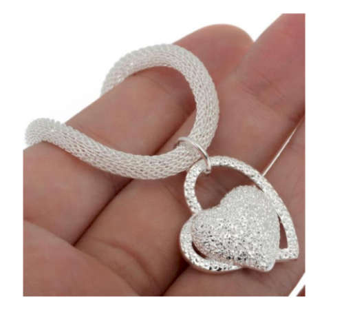 Quality 925 Sterling Silver Mesh Neck Chain with Heart Shape Pendant Imported Filled Jewellery