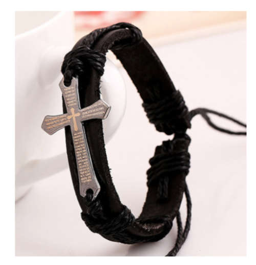 Impressive Imported Genuine Leather Unisex Stainless Steel Cross Bracelet