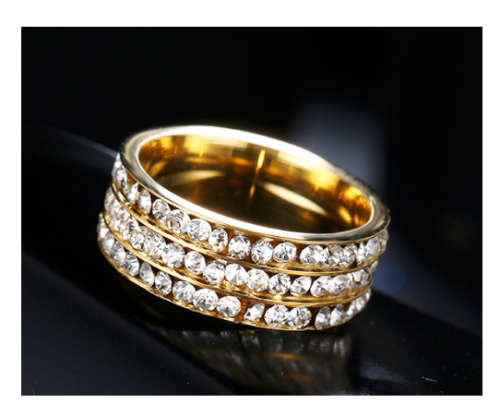 Stylish Diamante Set in 18ct Yellow Gold Wedding/Engagement Ring Imported Filled Jewelry