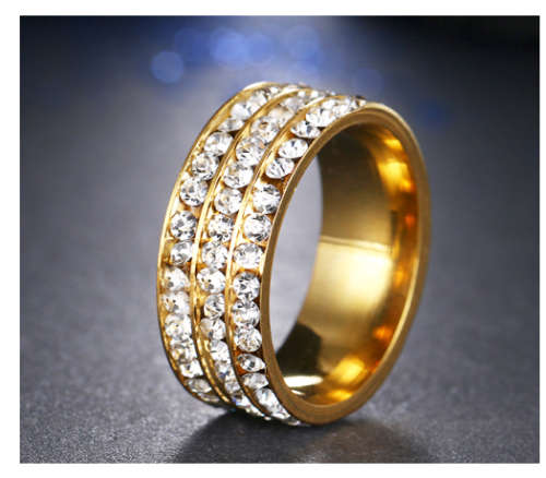 Stylish Diamante Set in 18ct Yellow Gold Wedding/Engagement Ring Imported Filled Jewelry