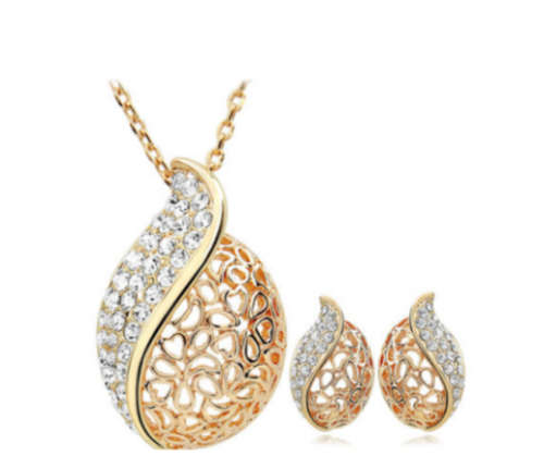 Sparkling Diamante Set in 14ct Yellow Rolled Gold Imported Neck and Earring Set