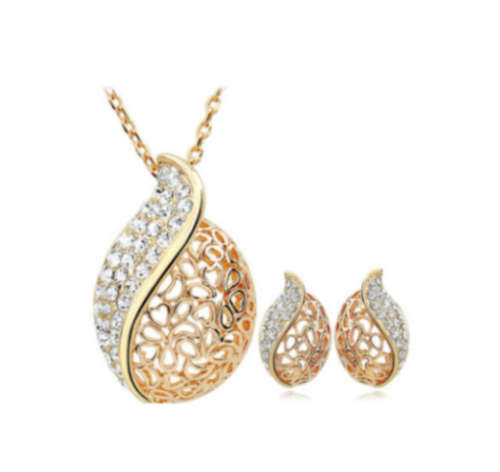 Sparkling Diamante Set in 18ct Yellow Rolled Gold Imported Neck and Earring Set