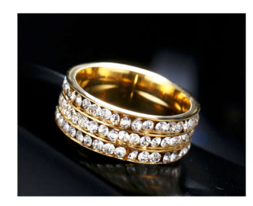 Stylish Diamante Set in 18ct Yellow Gold Wedding/Engagement Ring Imported Filled Jewelry