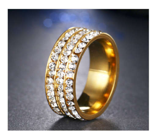 Stylish Diamante Set in 18ct Yellow Gold Wedding/Engagement Ring Imported Filled Jewelry