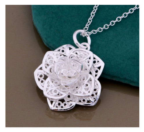 Attractive 925 Sterling Silver Flower Pendant & Free Matching Neck Chain Imported Filled Jewellery