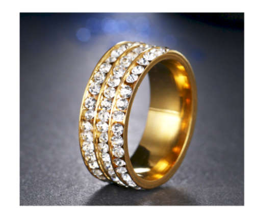 Stylish Diamante Set in 18ct Yellow Gold Wedding/Engagement Ring Imported Filled Jewelry