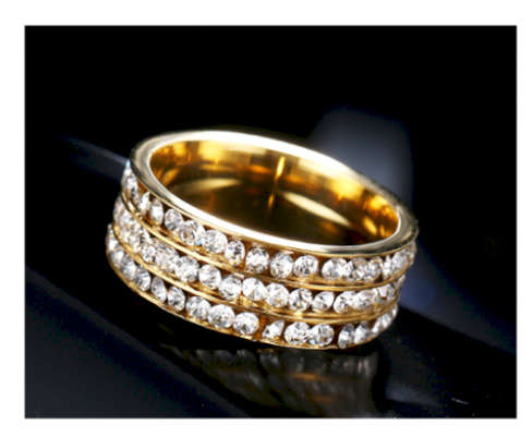 Stylish Diamante Set in 18ct Yellow Gold Wedding/Engagement Ring Imported Filled Jewelry
