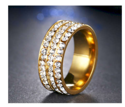 Stylish Diamante Set in 18ct Yellow Gold Wedding/Engagement Ring Imported Filled Jewellery