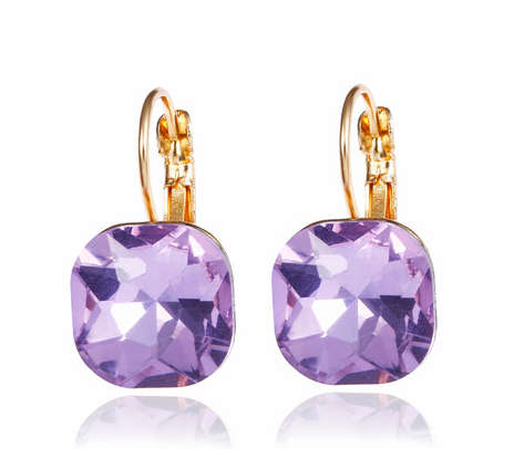 Attractive Sim Square Cut Amethyst Set in 14ct Yellow Gold Earrings Imported Filled Jewellery