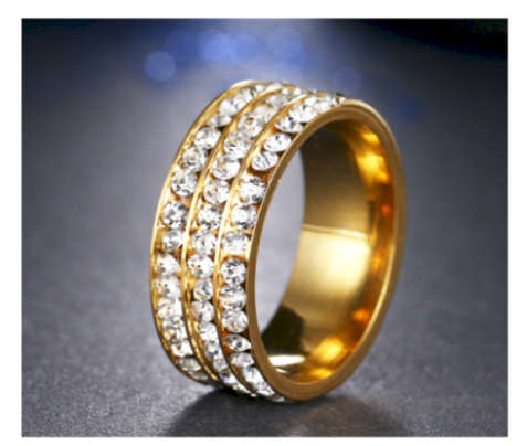 Stylish Diamante Set in 18ct Yellow Gold Wedding/Engagement Ring Imported Filled Jewellery