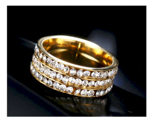 Stylish Diamante Set in 18ct Yellow Gold Wedding/Engagement Ring Imported Filled Jewellery