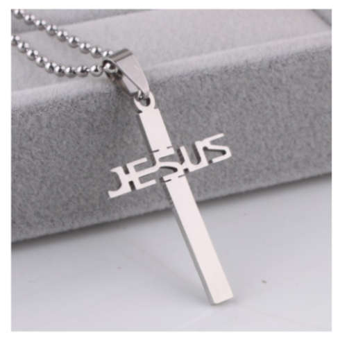 QUALITY Unisex 316L Stainless Steel"JESUS "Cross Pendant & Free Matching Neck Chain