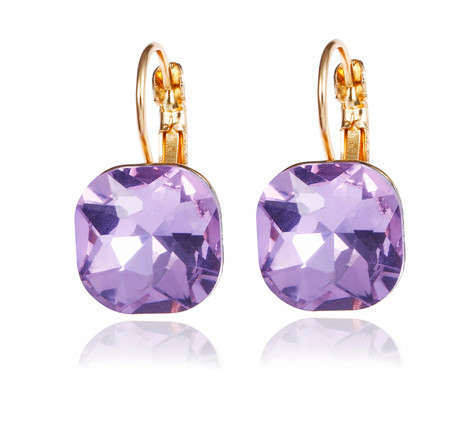 Attractive Sim Square Cut Amethyst Set in 14ct Yellow Gold Earrings Imported Filled Jewellery