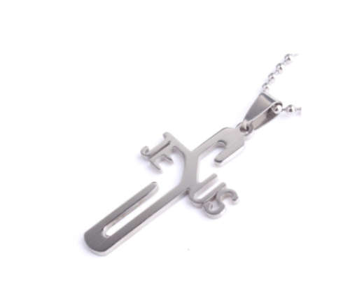 QUALITY Unisex 316L Stainless Steel"JESUS "Cross Pendant & Free Matching Neck Chain