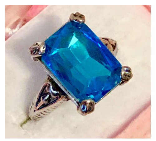 Amazing Cr Blue Topaz Set in Vintage 925 Sterling Silver Ring Imported Filled Jewellery