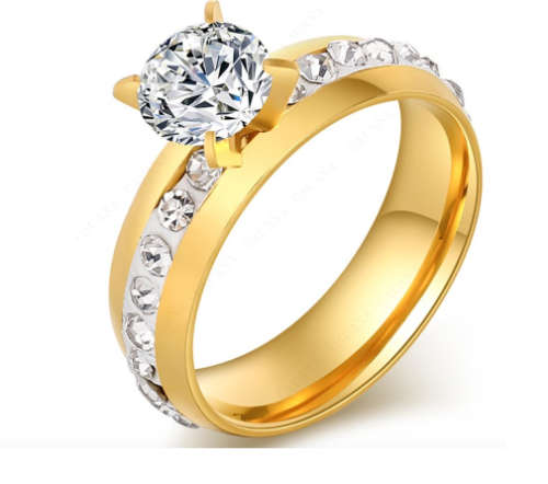 Stylish Diamante Set in Titanium Stainless Steel Wedding/Engagement Rings