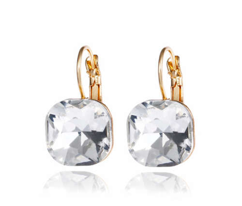Attractive Sim Square Cut Diamond Set in 14ct Yellow Gold Earrings Imported Filled Jewellery