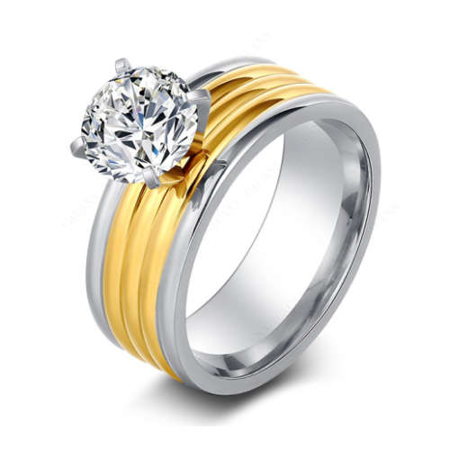 Stylish Diamante Set in Titanium Stainless Steel Wedding/Engagement Rings