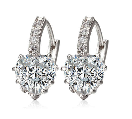 Charming Cr Heart Shape Diamond Crystal Set in 14ct White Gold Imported Filled Earrings