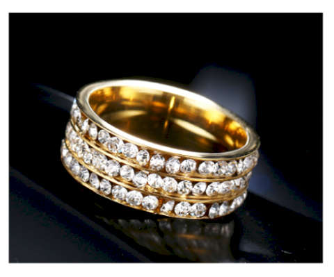 Stylish Diamante Set in 14ct Yellow Gold Wedding/Engagement Ring Imported Filled Jewellery