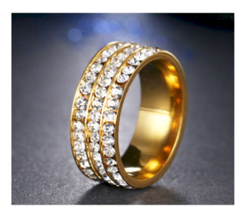 Stylish Diamante Set in 14ct Yellow Gold Wedding/Engagement Ring Imported Filled Jewellery