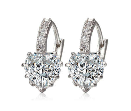 Charming Cr Heart Shape Diamond Crystal Set in 14ct White Gold Imported Filled Earrings