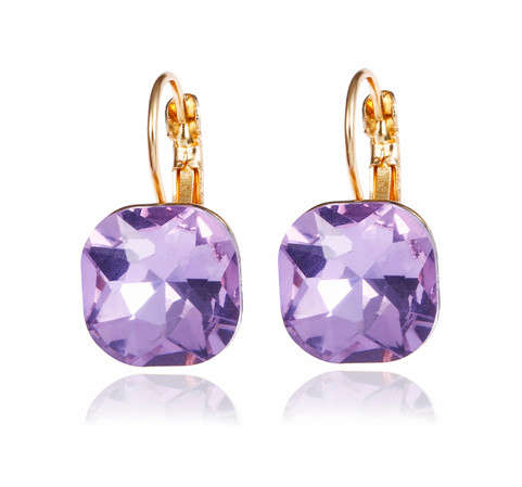 Attractive Sim Square Cut Amethyst Set in 14ct Yellow Gold Earrings Imported Filled Jewellery
