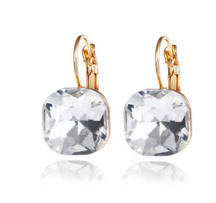 Attractive Sim Square Cut Diamond Set in 14ct Yellow Gold Earrings Imported Filled Jewellery
