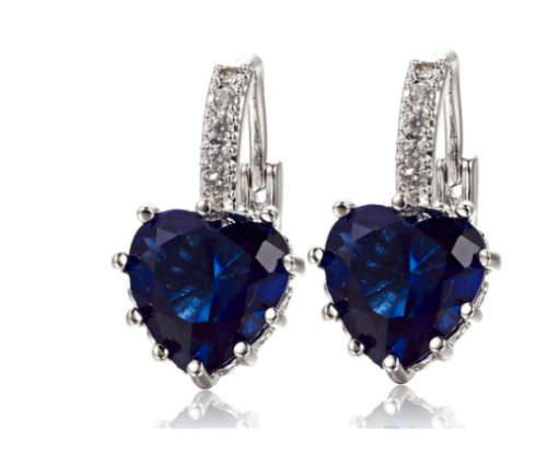 Charming Heart Shape Diamond Crystal Set in 14ct White Gold Imported Filled Earrings