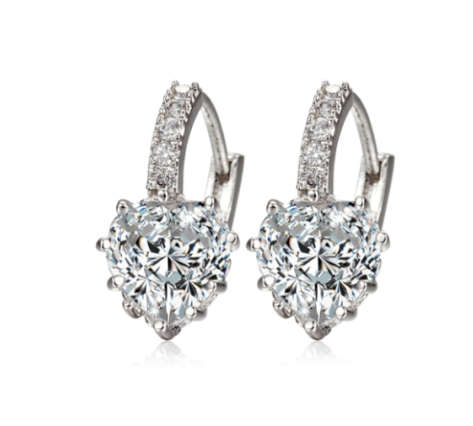 Charming Cr Heart Shape Diamond Crystal Set in 14ct White Gold Imported Filled Earrings