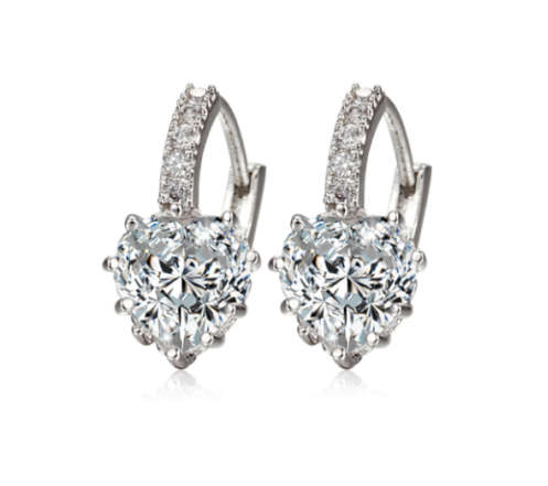 Charming Cr Heart Shape Diamond Crystal Set in 14ct White Gold Imported Filled Earrings