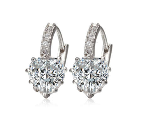 Charming Cr Heart Shape Diamond Crystal Set in 14ct White Gold Imported Filled Earrings
