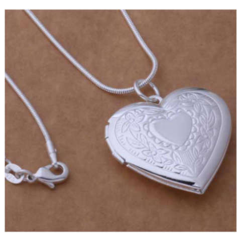 Super-B 925 Sterling Silver Heart Shape Locket & Matching Neck Chain with 925 Stamp Filled Jewels