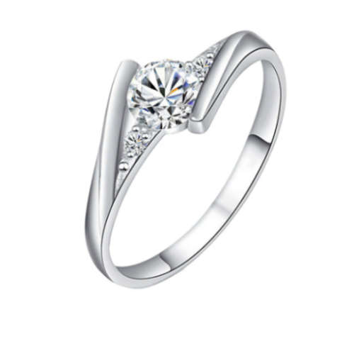 Dazzling Cr White Diamond Set in 925 Sterling Silver Ring Imported Filled Jewellery