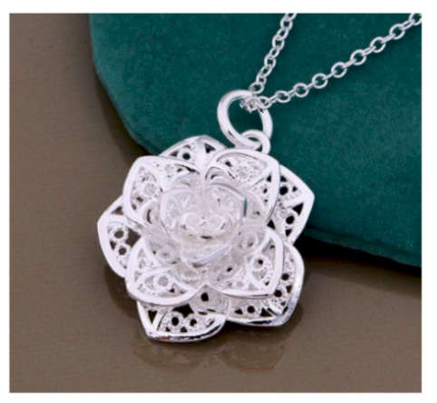 Attractive 925 Sterling Silver Flower Pendant & Free Matching Neck Chain Imported Filled Jewellery