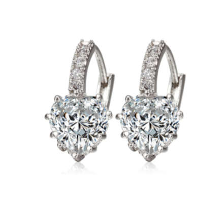 Charming Cr Heart Shape Diamond Crystal Set in 14ct White Gold Imported Filled Earrings
