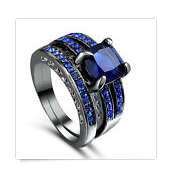 Charming Cr. Blur Sapphire in 14Kt Black Gold Wedding/Engagement \Set Imported Filled Jewellery