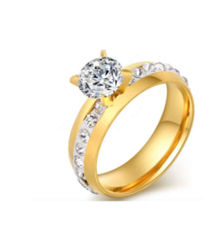 Stylish Diamante Set in Titanium Stainless Steel Wedding/Engagement Rings