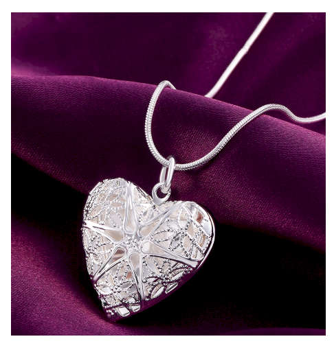 ElegantHeart Shape 925 Sterling Silver Filled Imported Filled Locket with Matching Chain