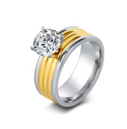 Stylish Diamante Set in Titanium Stainless Steel Wedding/Engagement Rings