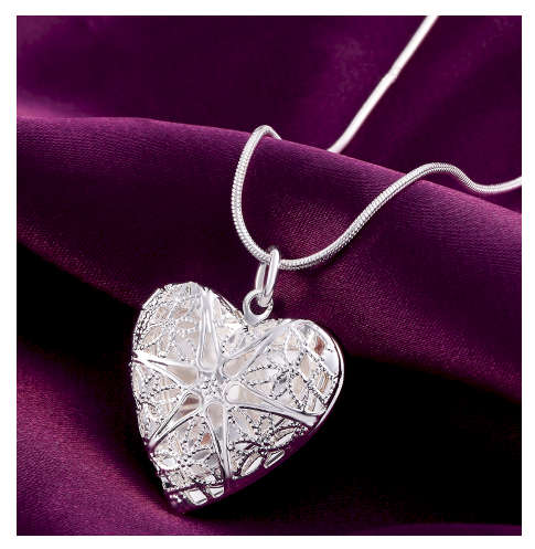 ElegantHeart Shape 925 Sterling Silver Filled Imported Filled Locket with Matching Chain