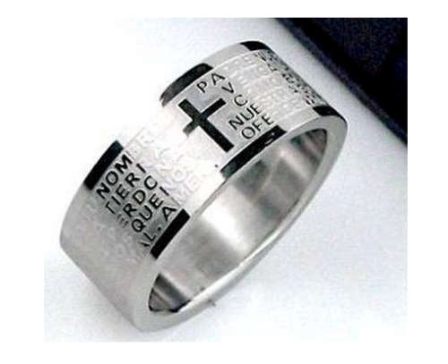 Stylish 316L Stainless Steel Bible Lord's Prayer Unisex Cross Rings