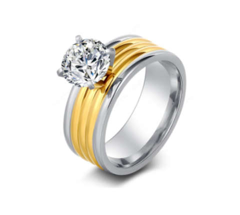 Stylish Diamante Set in Titanium 316L Stainless Steel Wedding/Engagement Rings