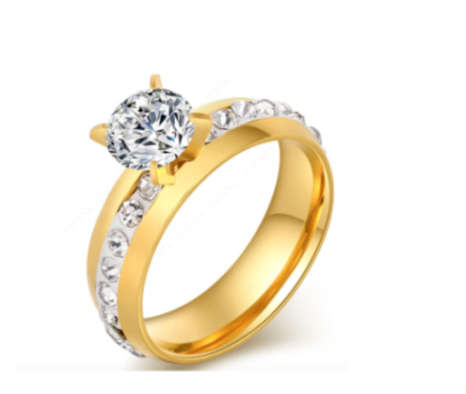 Stylish Diamante Set in Titanium Stainless Steel Wedding/Engagement Rings