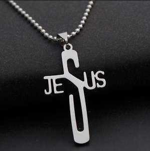 QUALITY Unisex 316L Stainless Steel"JESUS "Cross Pendant & Free Matching Neck Chain